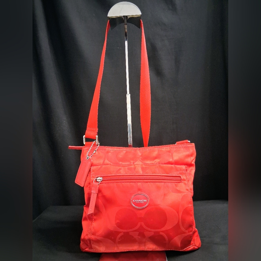 Coach Getaway Signature C's Nylon File Bag Hot Orange F-77408